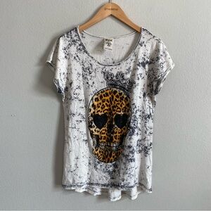 Vocal Y2k Short Sleeve Cheetah Skull Bling Tee Size Small